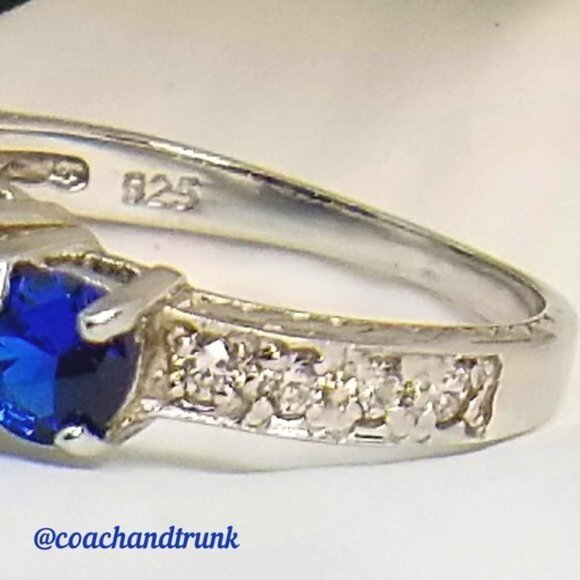 925 Sapphire Trinity Ring Channel Set White CZ STERLING SILVER NWT - Picture 2 of 9